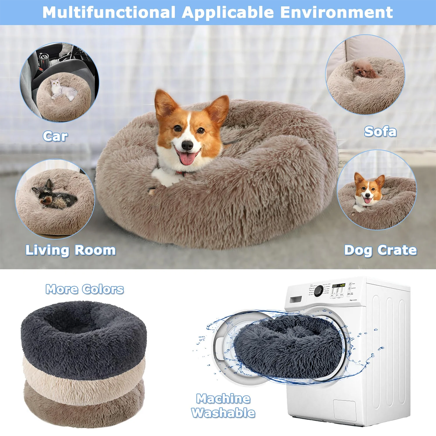 Cama Donut para Cães e Gatos de Pelúcia Lavável à Máquina - Imagem 4
