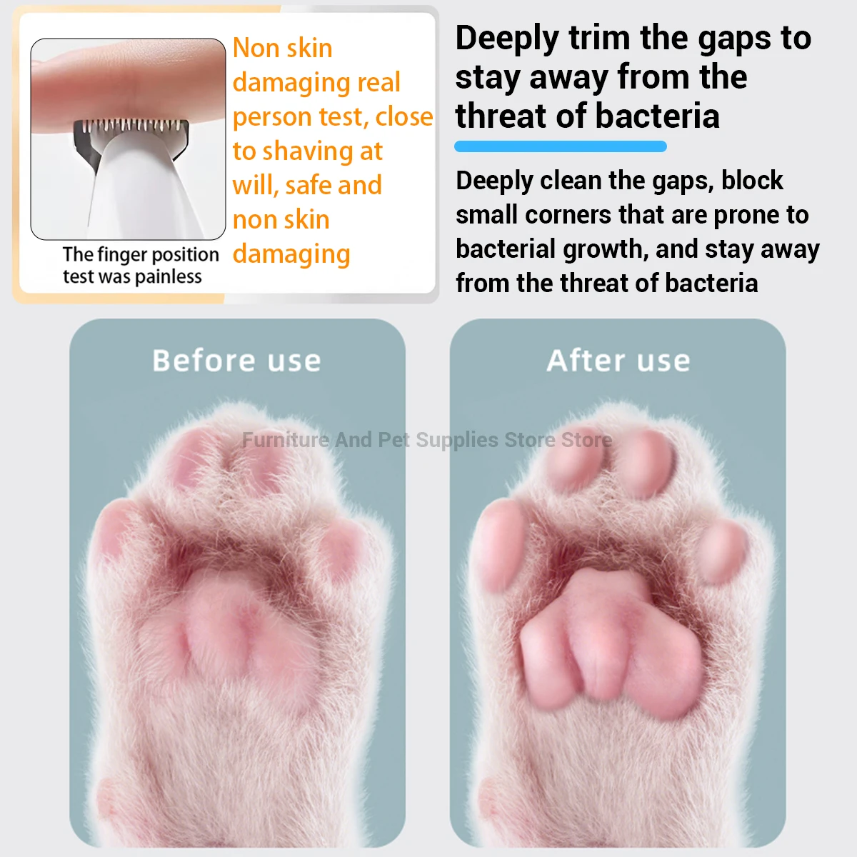 Aparador de Pelos para Patas de Cães e Gatos com LED e Lâmina de 18 mm - Imagem 3