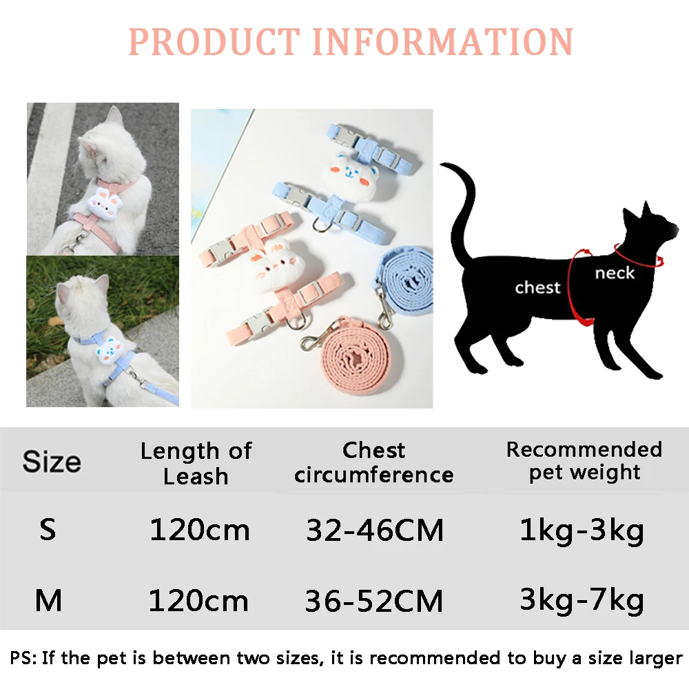Coleira e Guia para Cães e Gatos Pequenos Respirável Ajustável - Imagem 6