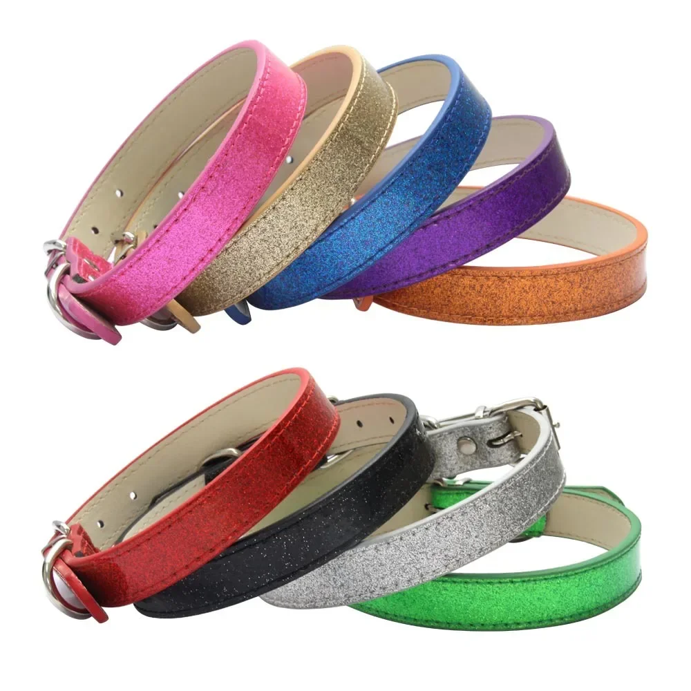 Coleira de Couro Brilhante para Cães e Gatos com Fivela de Arame - Image 3