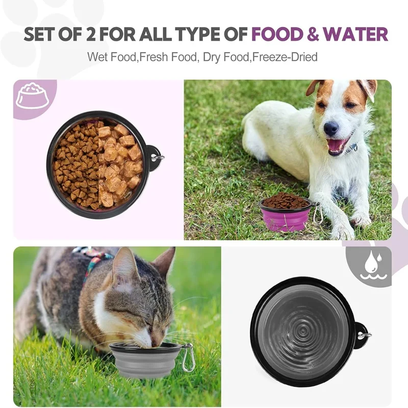 Alimentador Portátil de Silicone para Cães e Gatos Dobrável com Mosquetão - Imagem 2