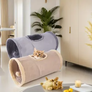 túnel dobrável de pelúcia para gatos