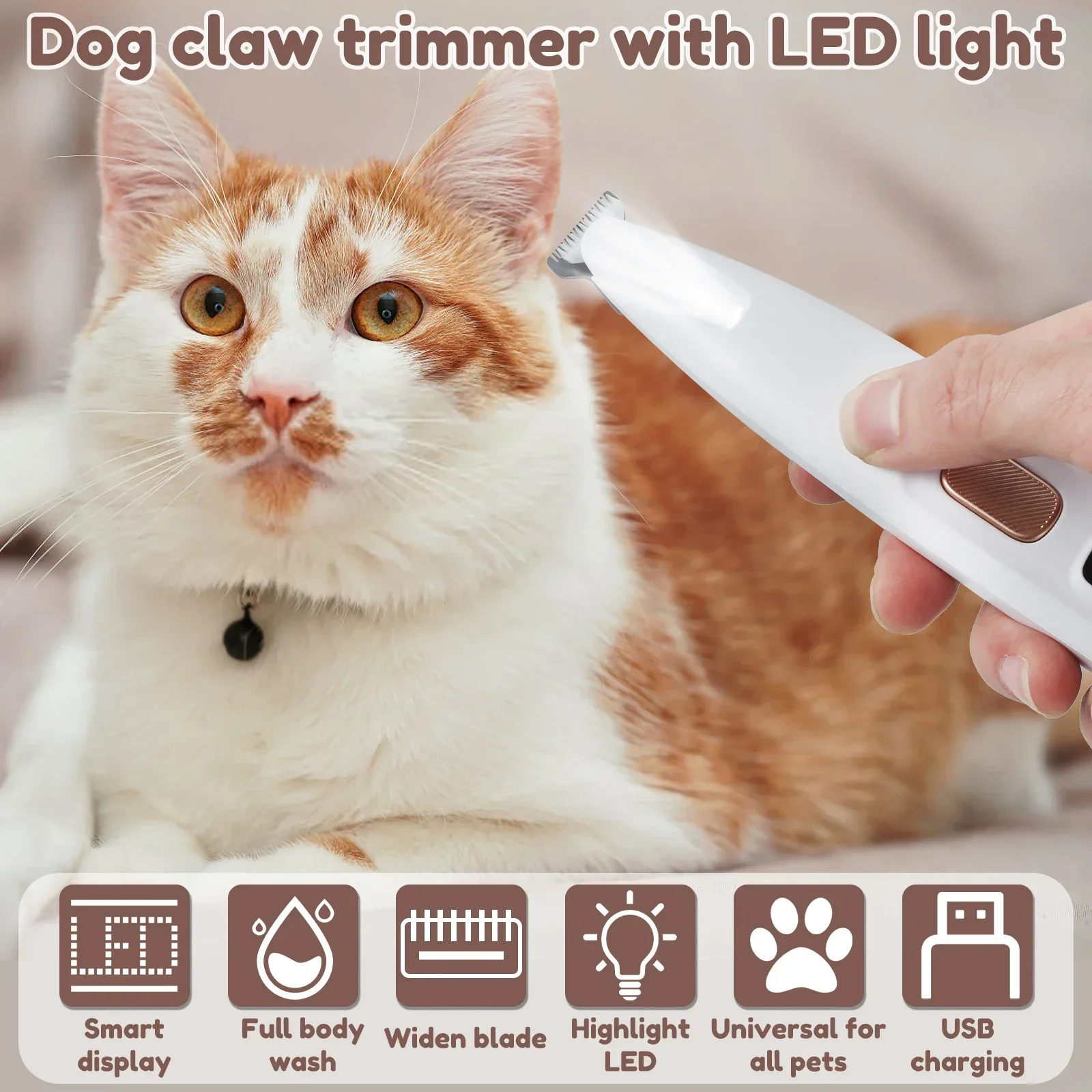 Aparador de Pelos para Cães com Luz LED e Lâmina Larga de 18mm - Imagem 2