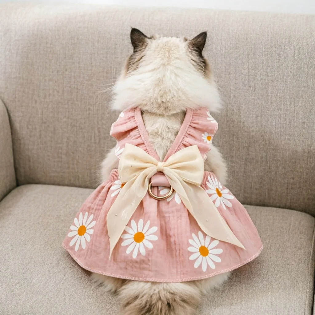 Vestido Coleira para Cães e Gatos Pequenos com Estampa de Margaridas - Image 3