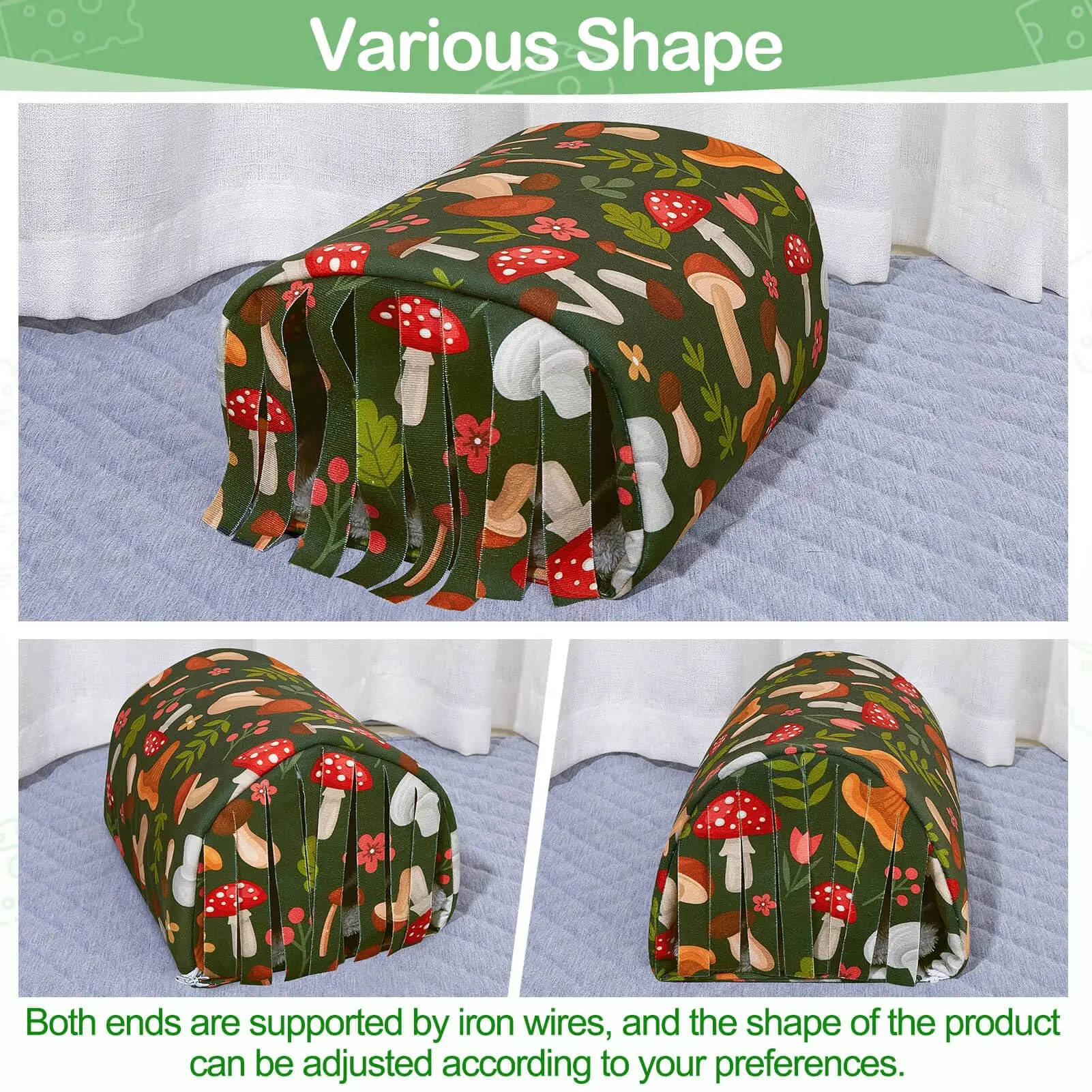 Cama Túnel para Porquinho-da-Índia Lavável com Cortinas 30x20x18 cm - Imagem 4