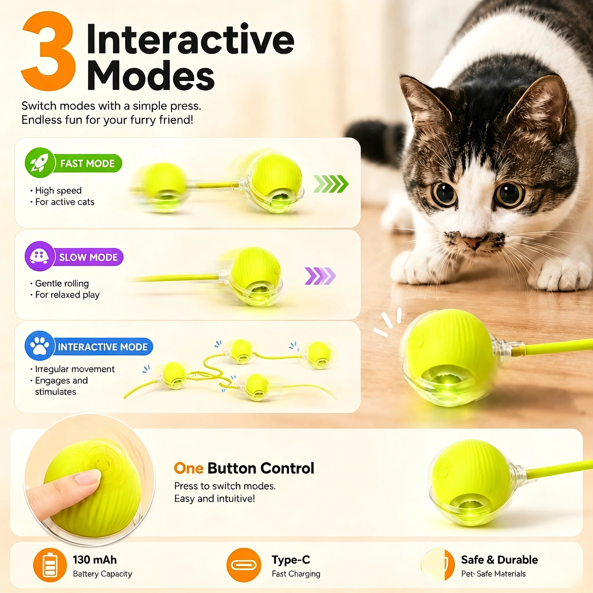 Brinquedo de Bola para Gatos com Evitação Inteligente de Obstáculos - Imagem 3