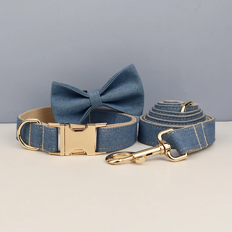 Coleira e Guia para Cães em Jeans com Arnês e Impressão - Image 3