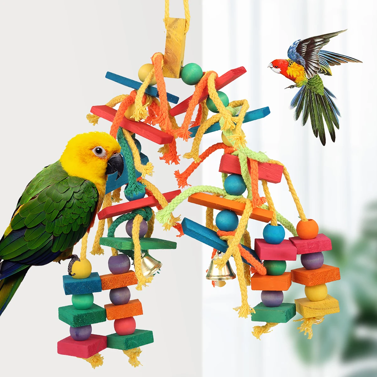 Brinquedo para Pássaros e Papagaios de Madeira Colorida com Gancho - Imagem 2