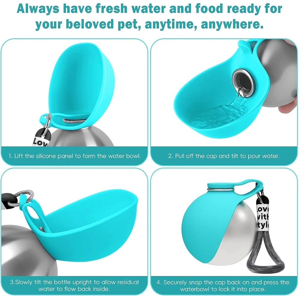 Garrafa de Água para Cães Pequenos 10oz em Aço Inoxidável com Tigela - Imagem 5