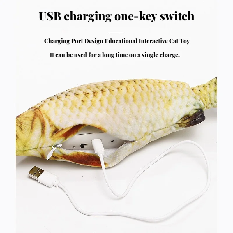 Brinquedo de Peixe Elétrico para Gatos de 30 cm Recarregável USB - Imagem 5