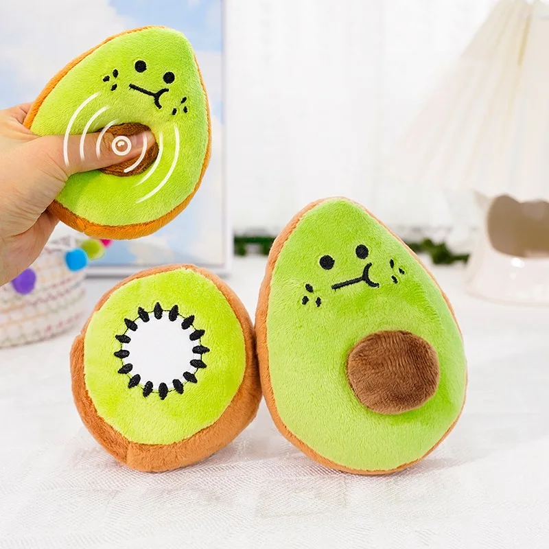 Brinquedo de Pelúcia para Cães e Gatos Abacate Kiwi com Som Resistente - Imagem 2