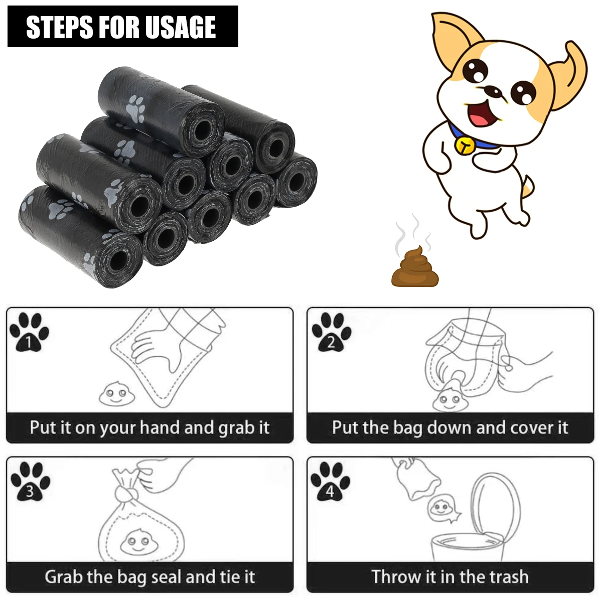 Sacos Higiênicos para Cães Biodegradáveis com 30 Rolos e Dispensador - Imagem 6