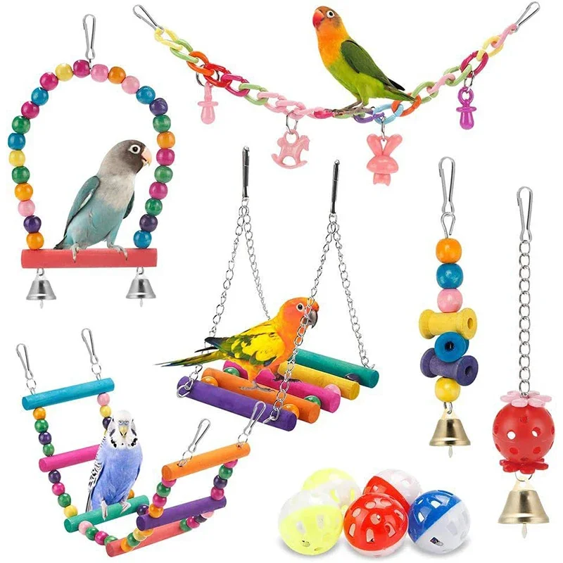 kit brinquedos para pássaros madeira