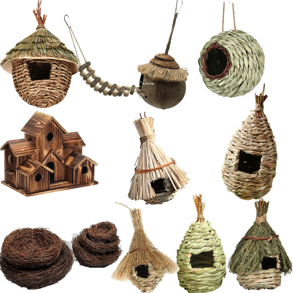 casinha de pássaros de grama natural