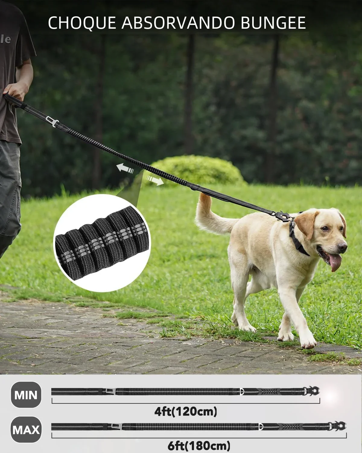 Trela para Cães Médios e Grandes com Bungee Elástico e Clipe de Segurança - Imagem 5