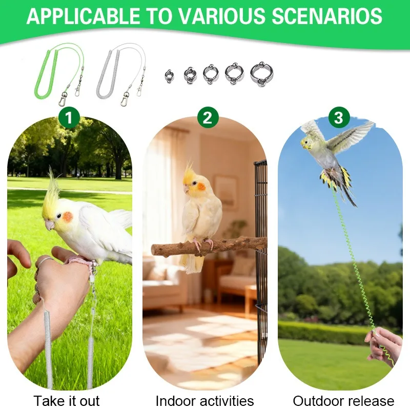 Corda de Treinamento para Pássaros Ajustável Verde Universal - Imagem 6
