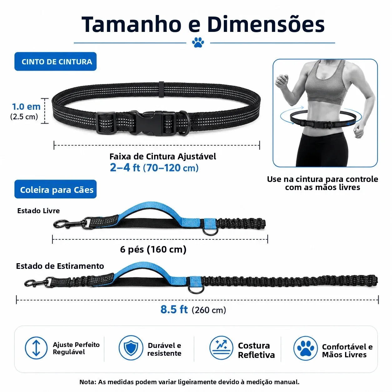 Coleira Retrátil para Cães com Cinto Ajustável e Faixa Refletiva - Imagem 5
