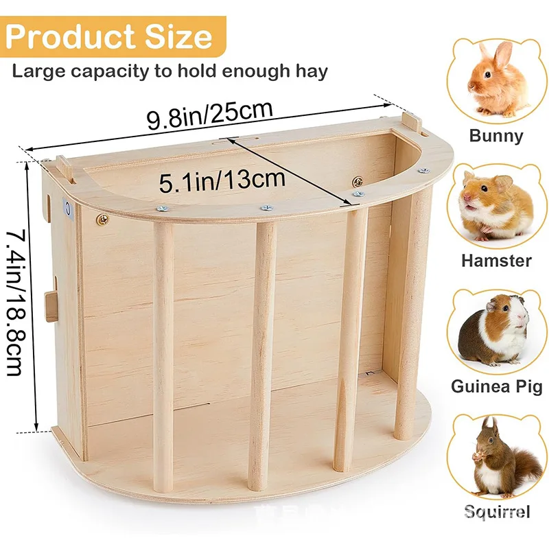 Alimentador de Feno para Coelhos e Roedores de Madeira Grande Volume - Imagem 2