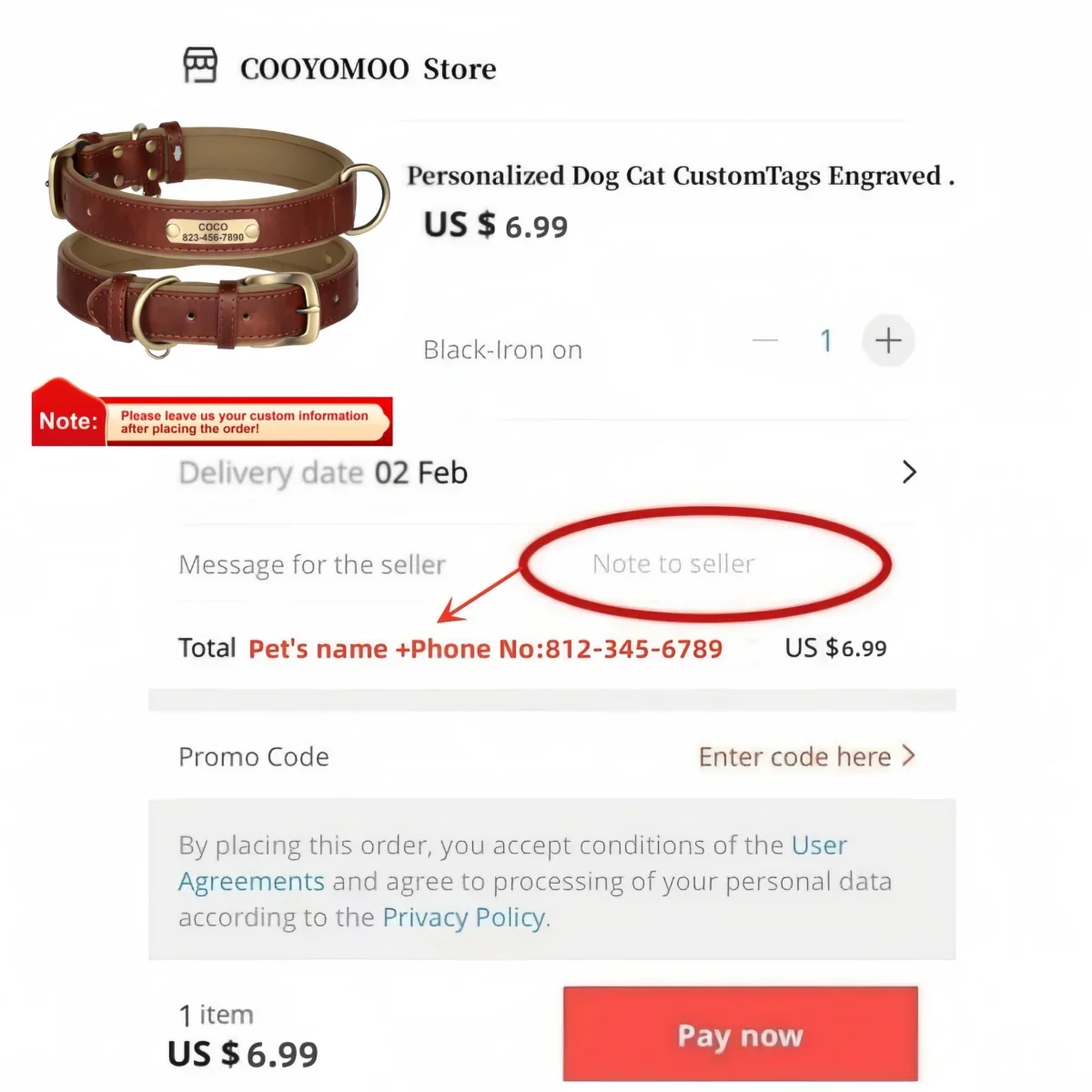 Coleira de Couro para Cães com Identificação Gravada e Ajustável - Imagem 2