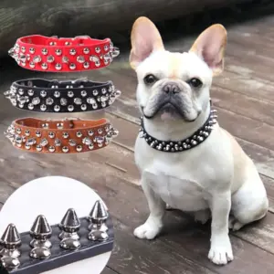 coleira de couro pu ajustável para cães