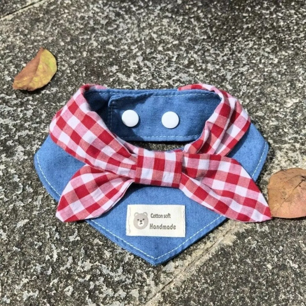 Bandana para Cães e Gatos de Poliéster com Laço Xadrez - Imagem 5