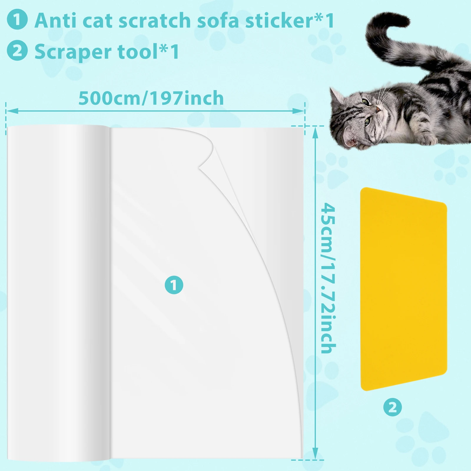 Fita Adesiva Anti-Arranhões para Gatos 45x500cm de PVC Transparente - Imagem 4
