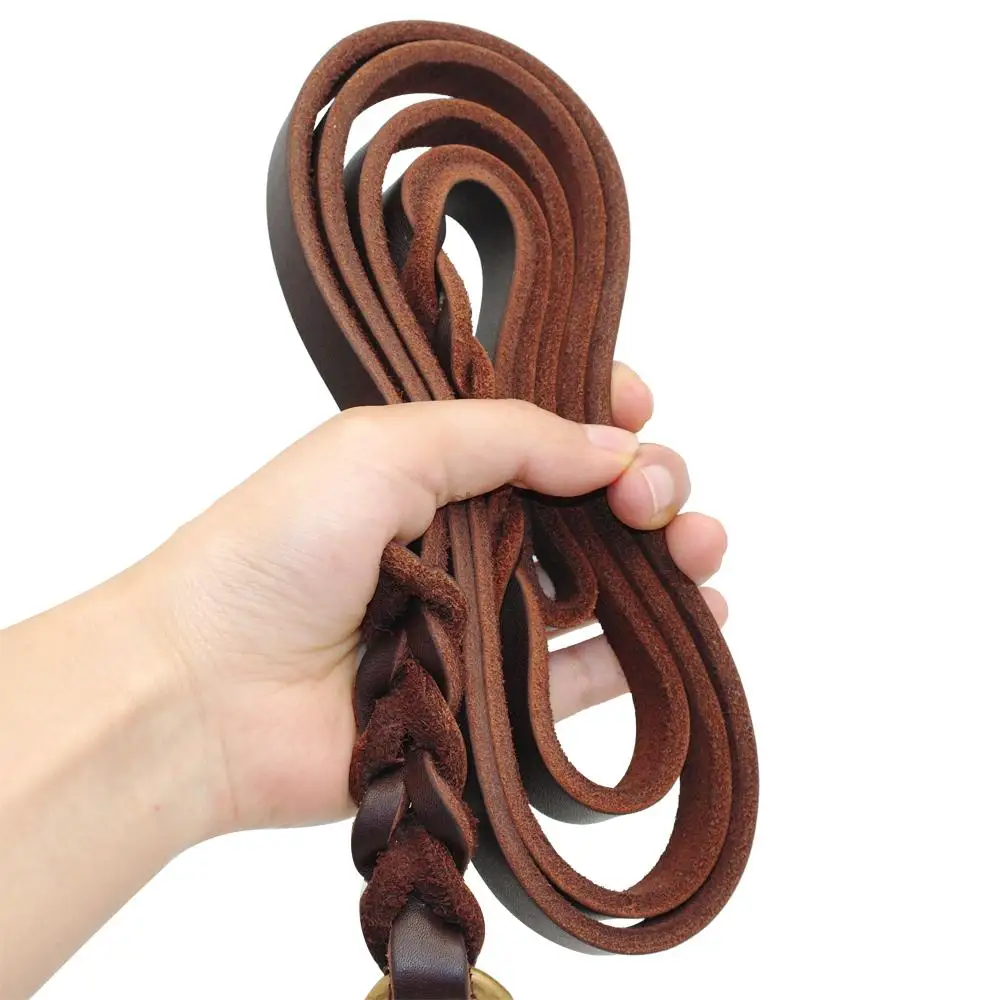 Trela de Couro Genuíno para Cães 1.2-2.6m com Gancho de Cobre - Imagem 6