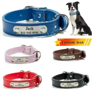 coleira para cães em couro pu personalizada