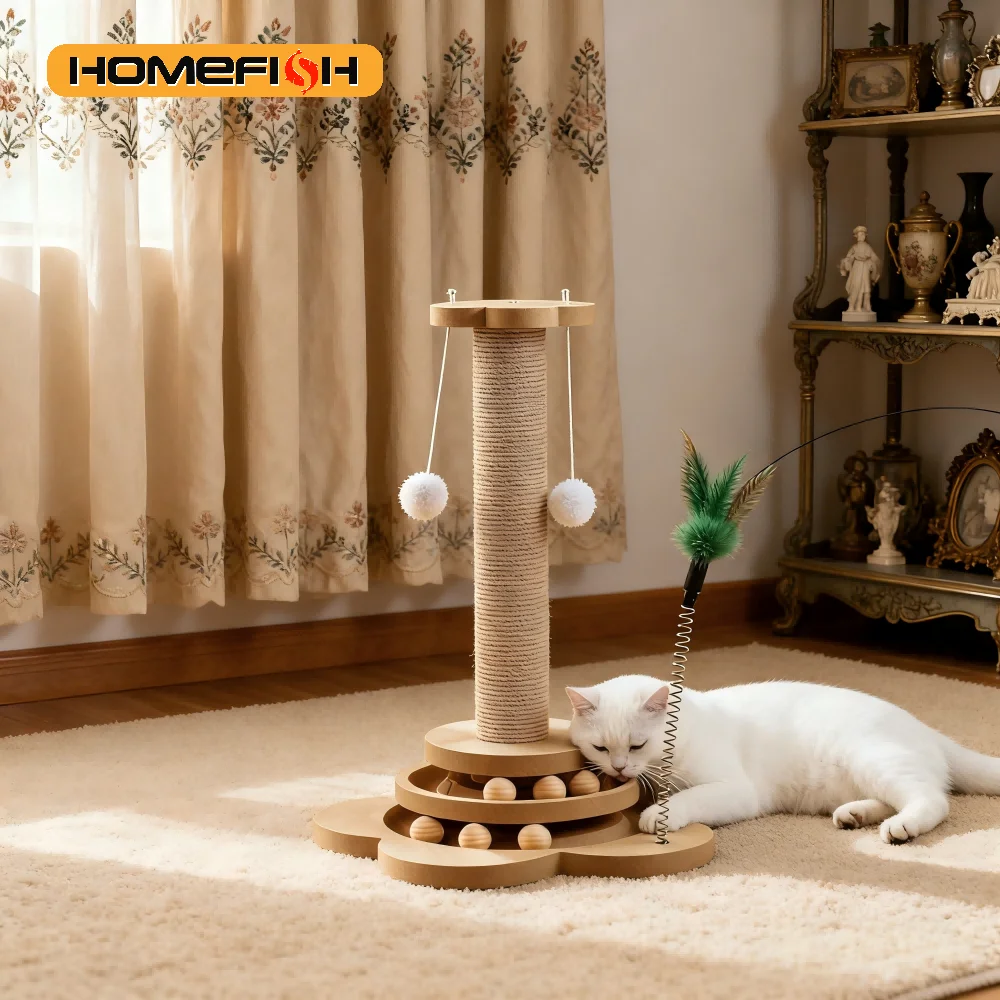 Brinquedo para Gatos Plataforma Giratória com Bola e Arranhador de Sisal - Imagem 4