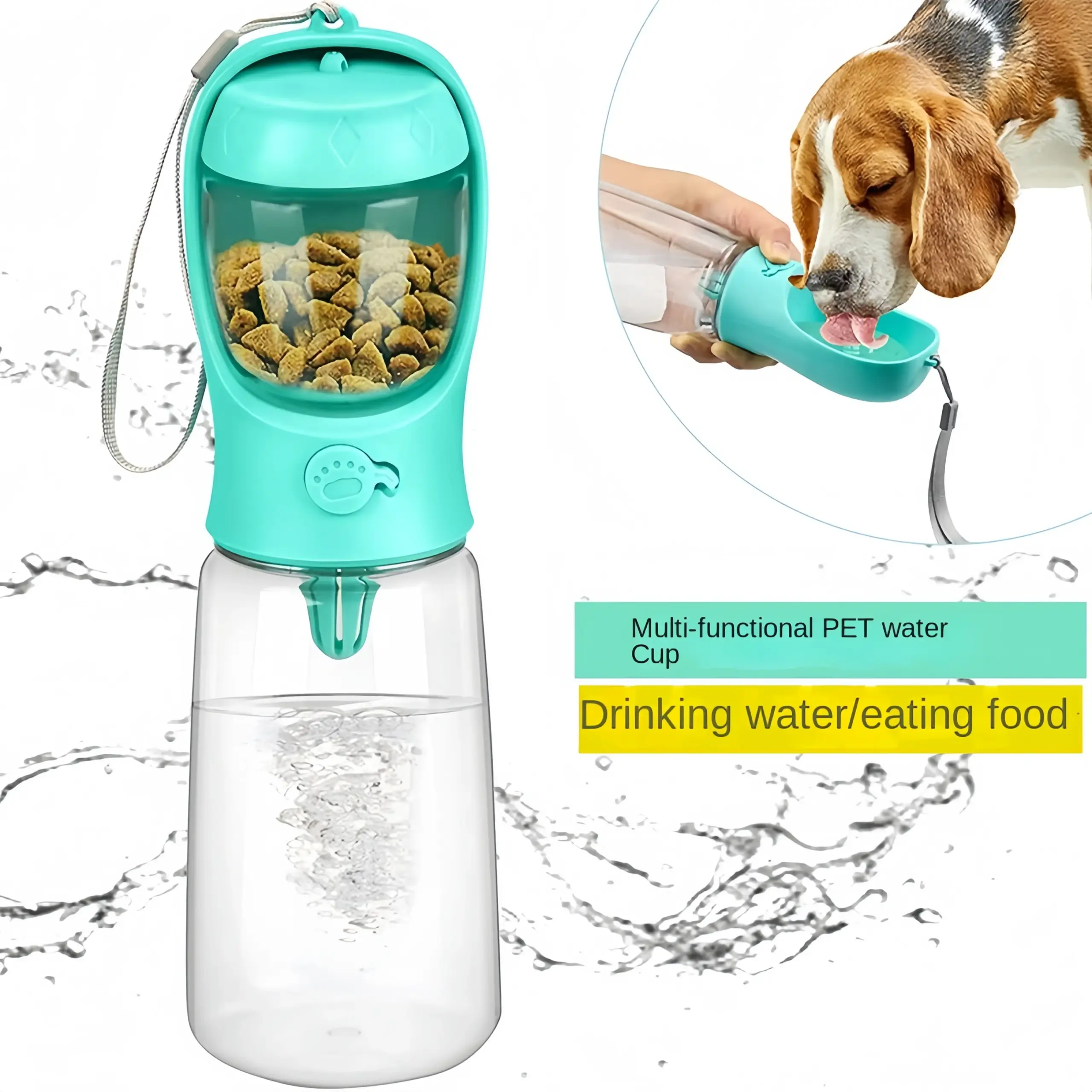 Garrafa de Água Portátil para Pets com Dispenser de Comida Rosa - Image 4