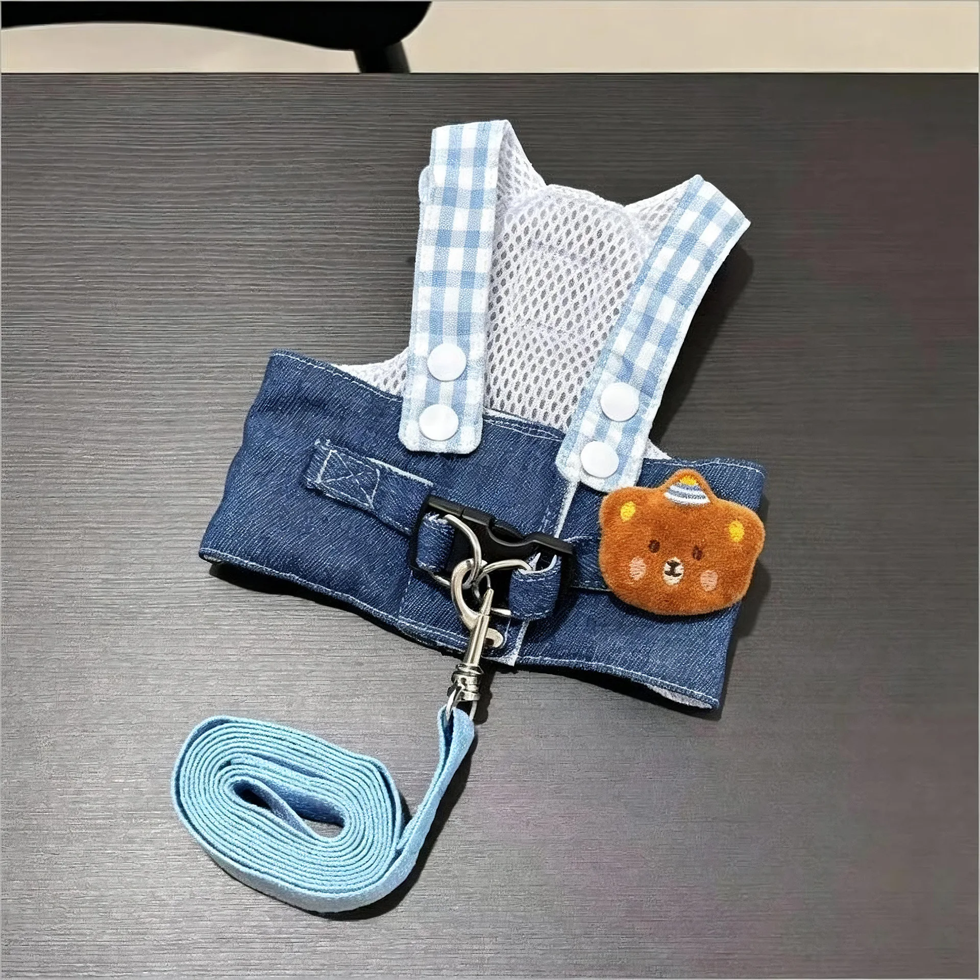 Coleira e Chapéu Xadrez para Cães e Gatos Pequenos Ajustável para Passeio - Imagem 6