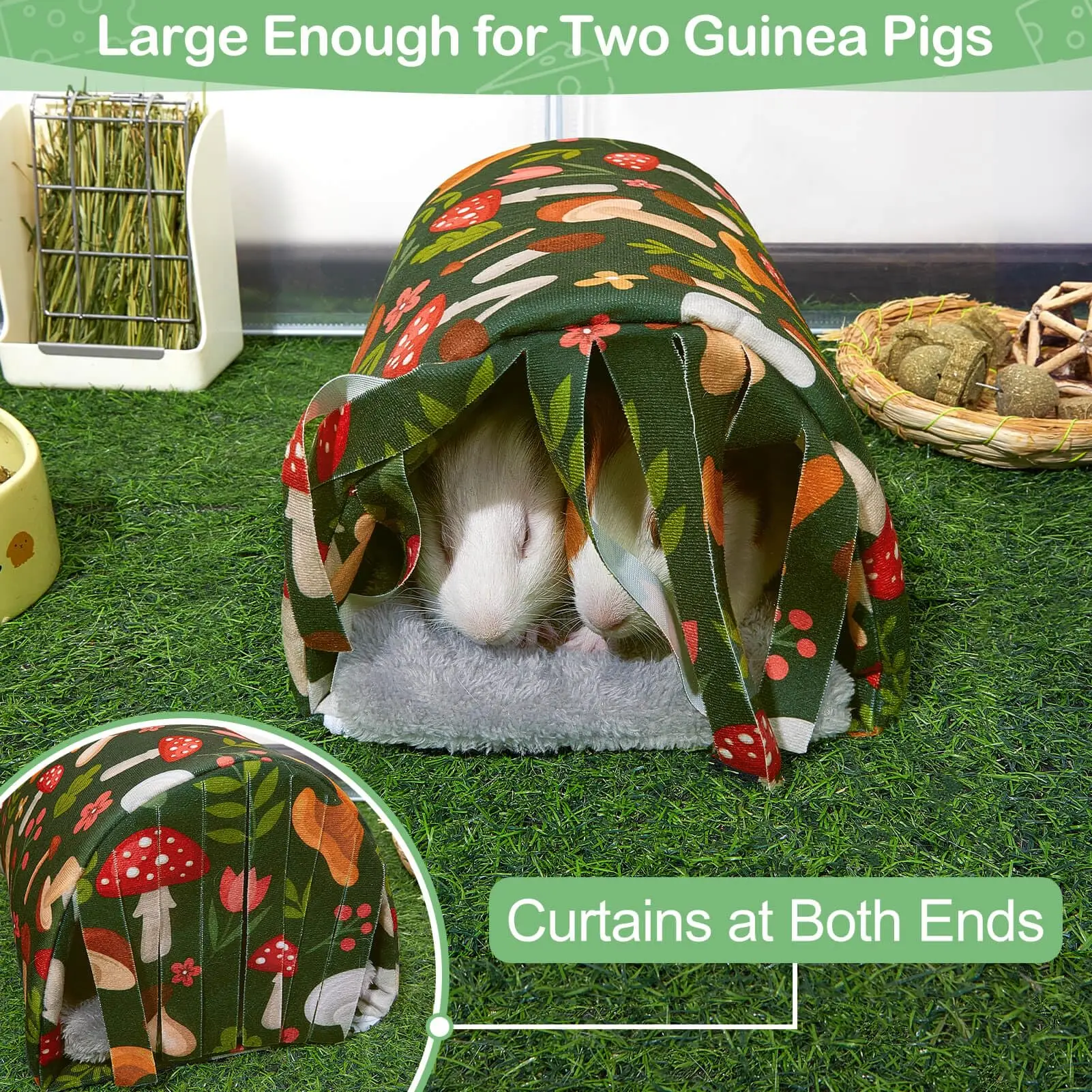 Cama Túnel para Porquinho-da-Índia Lavável com Cortinas 30x20x18 cm - Imagem 6