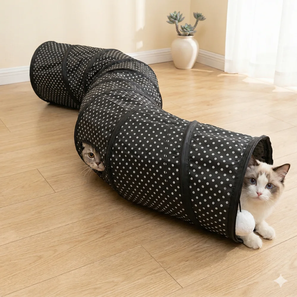 Túnel para Gatos e Coelhos Dobrável em T com Bola Suspensa - Imagem 2