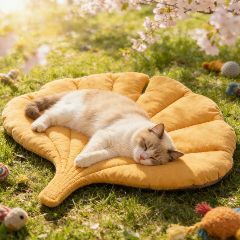 Cama para Gatos e Cães em Forma de Folha Reversível Lavável - Imagem 2