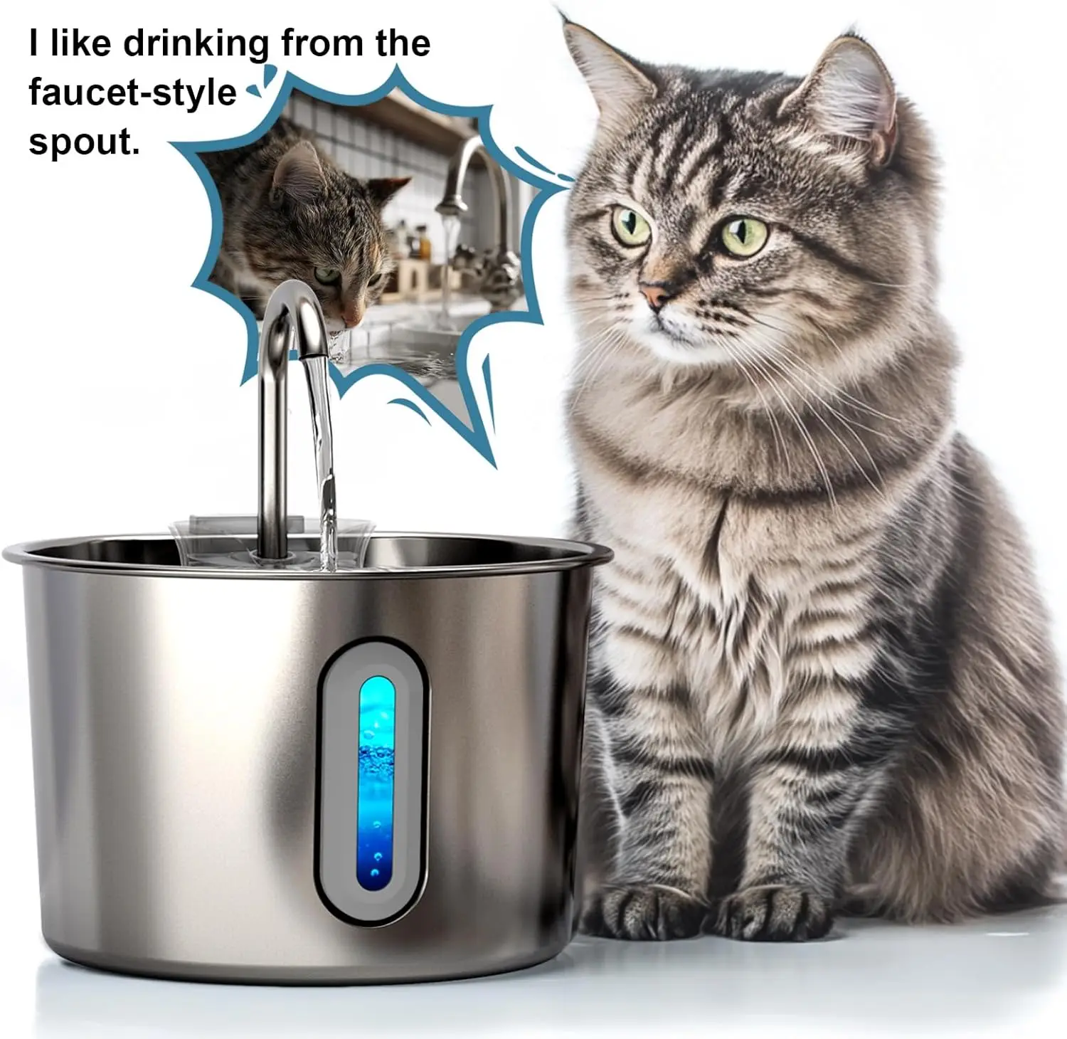 Fonte de Água para Cães e Gatos de Inox 2,2 L com Filtro de 3 Estágios - Imagem 6