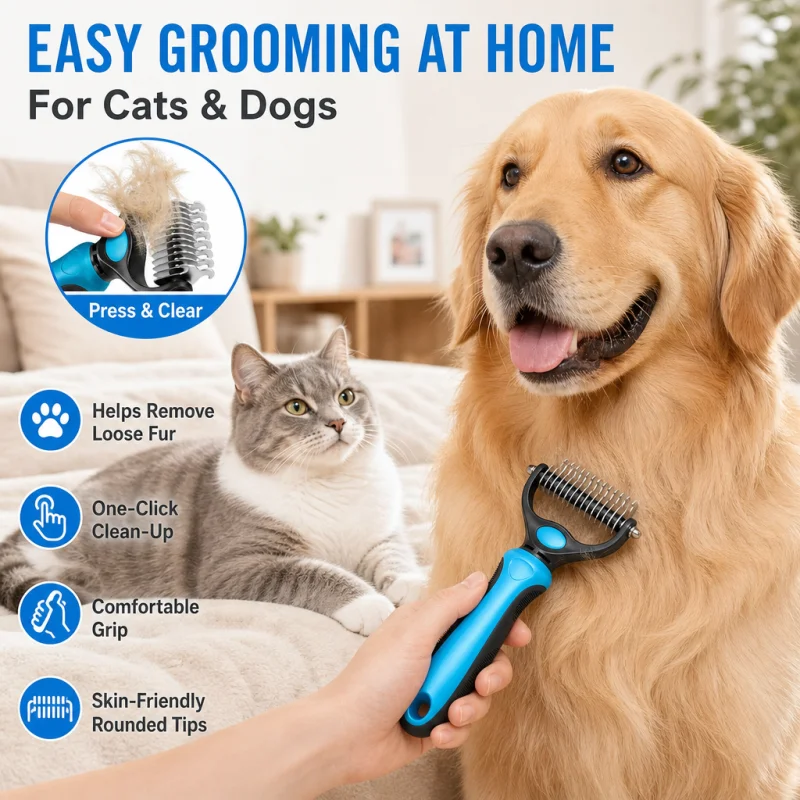 Escova Desembaraçadora 2 em 1 para Cães e Gatos de Aço Inoxidável - Imagem 2
