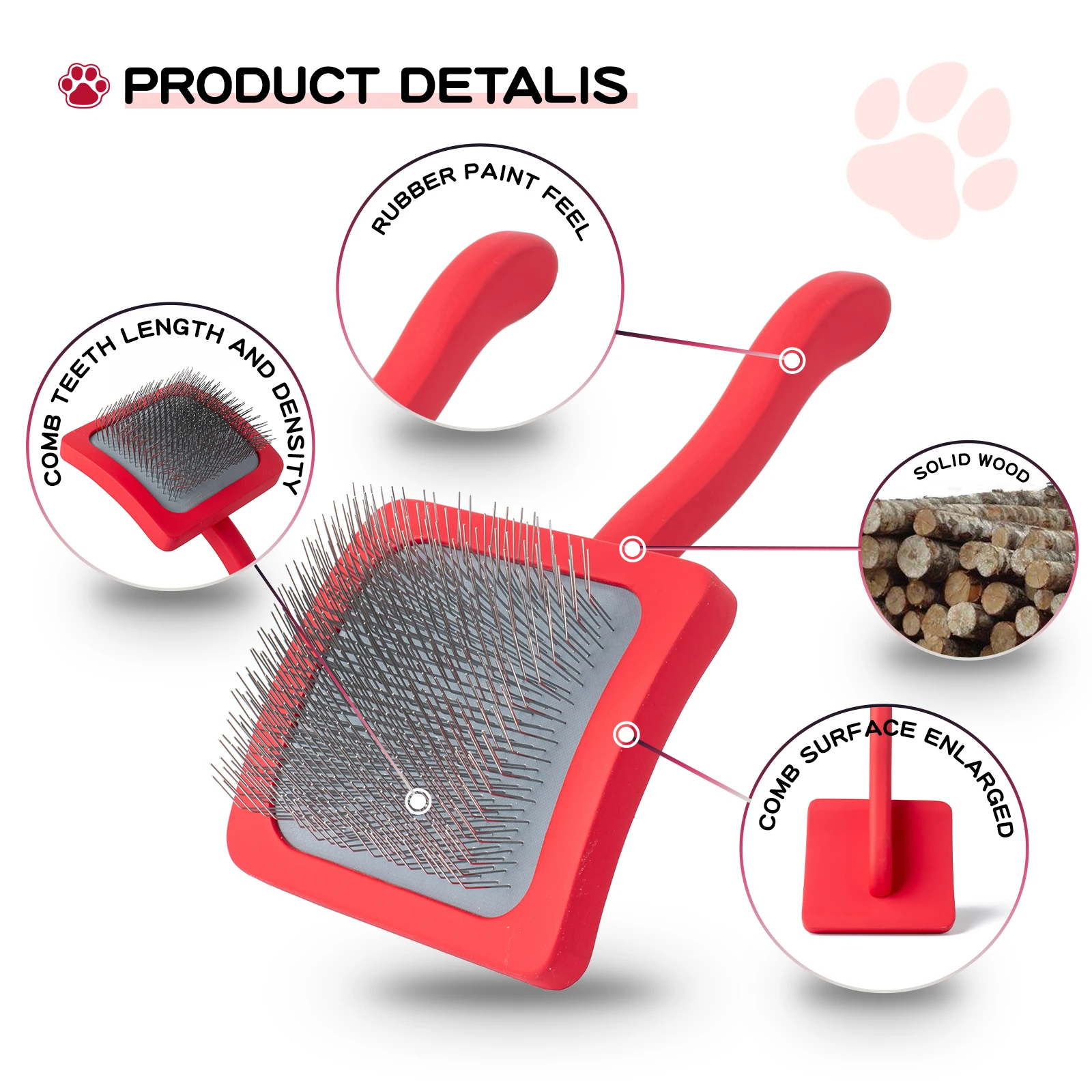 Escova para Cães e Gatos com Pinos de Aço Inoxidável para Desembaraçar - Imagem 3