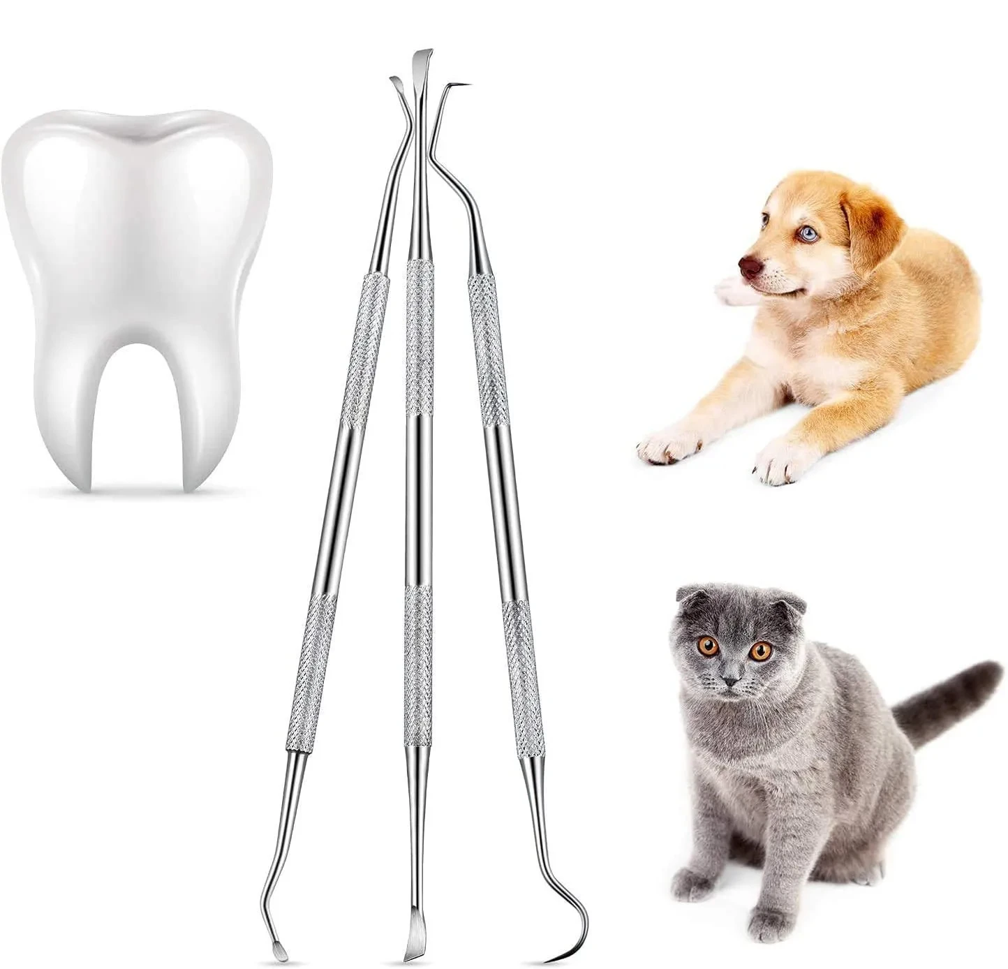 kit limpeza dental cães aço inoxidável