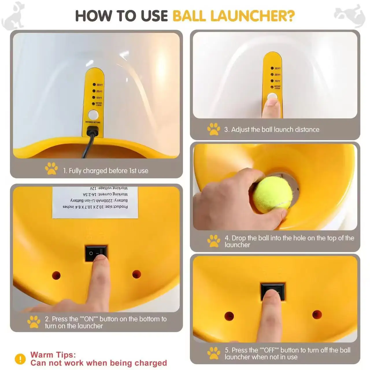 Lançador Automático de Bolas para Cães Recarregável USB com 3 Distâncias - Imagem 6