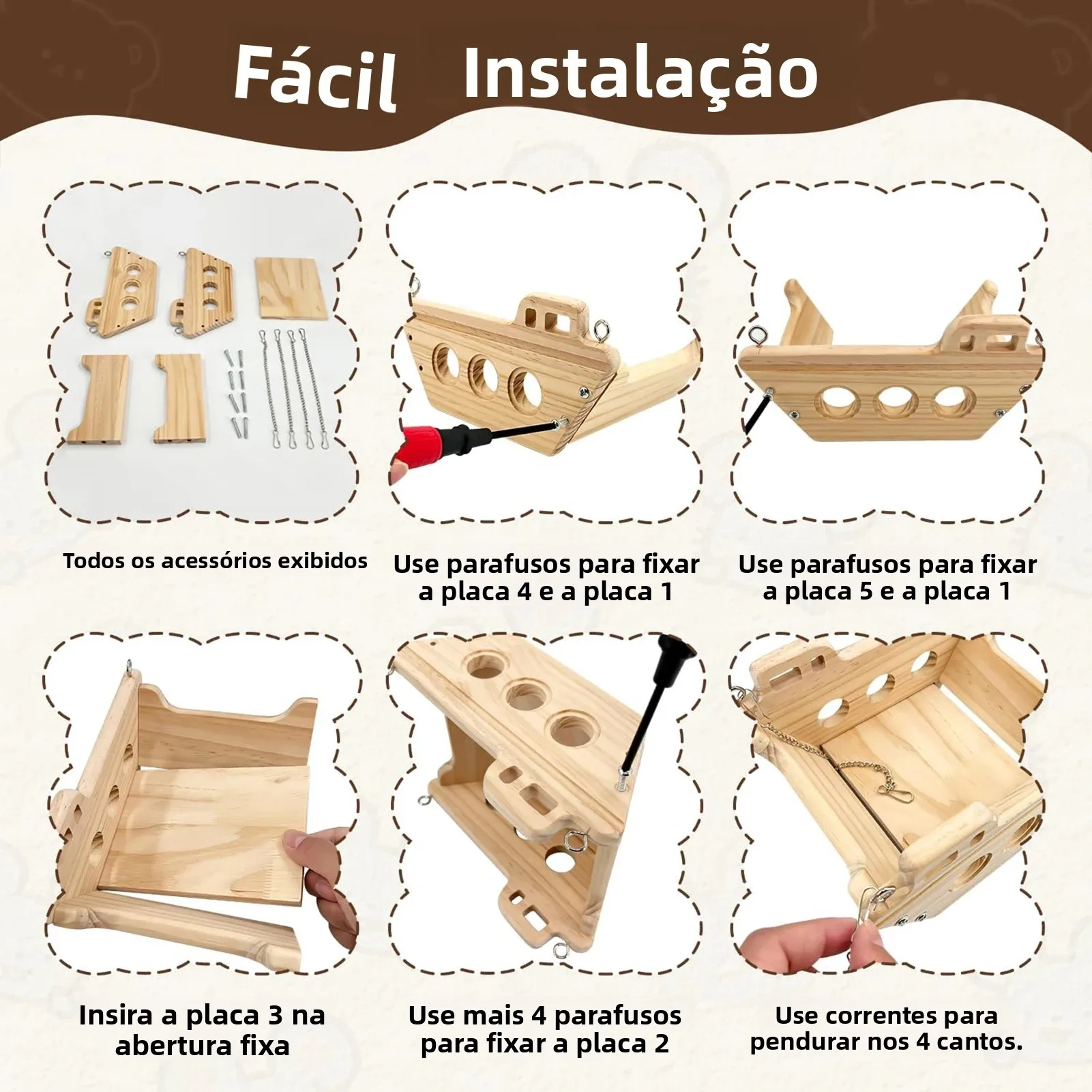 Plataforma de Madeira para Hamster e Chinchila Ajustável na Gaiola - Image 5