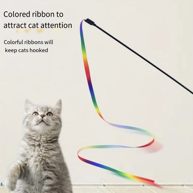 Brinquedo Varinha para Gatos com Fita Colorida e Bastão de 28 cm - Imagem 2