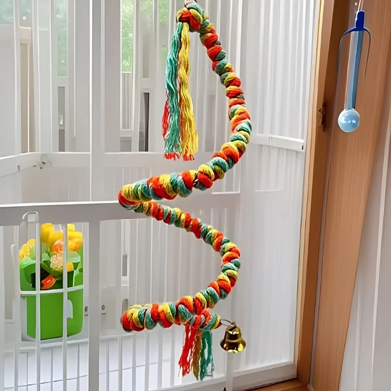 Brinquedo de Balanço para Pássaros e Papagaios, Corda Espiral de Algodão para Escalada Bungee, Brinquedos para Papagaios ou Poleiros de Corda para Pássaros de Grande Porte Coloridos - Imagem 4