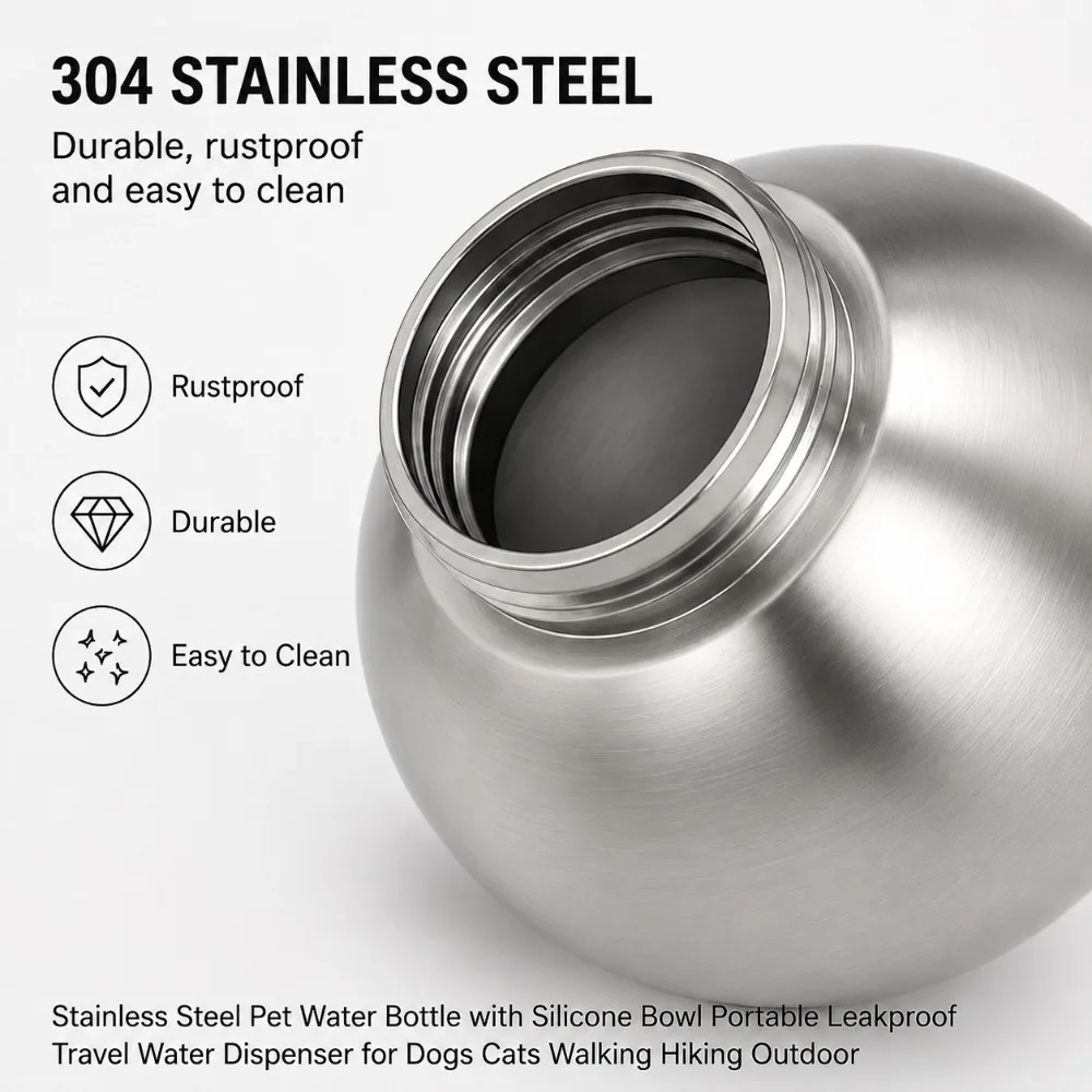 Garrafa de Água Portátil para Cães e Gatos de Aço Inoxidável 285 ml - Imagem 4
