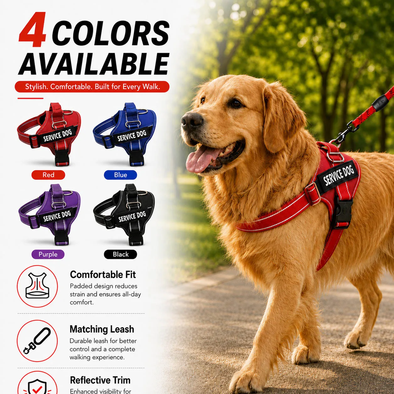 Arnês para Cães de Nylon Refletivo com Almofada Respirável - Imagem 6