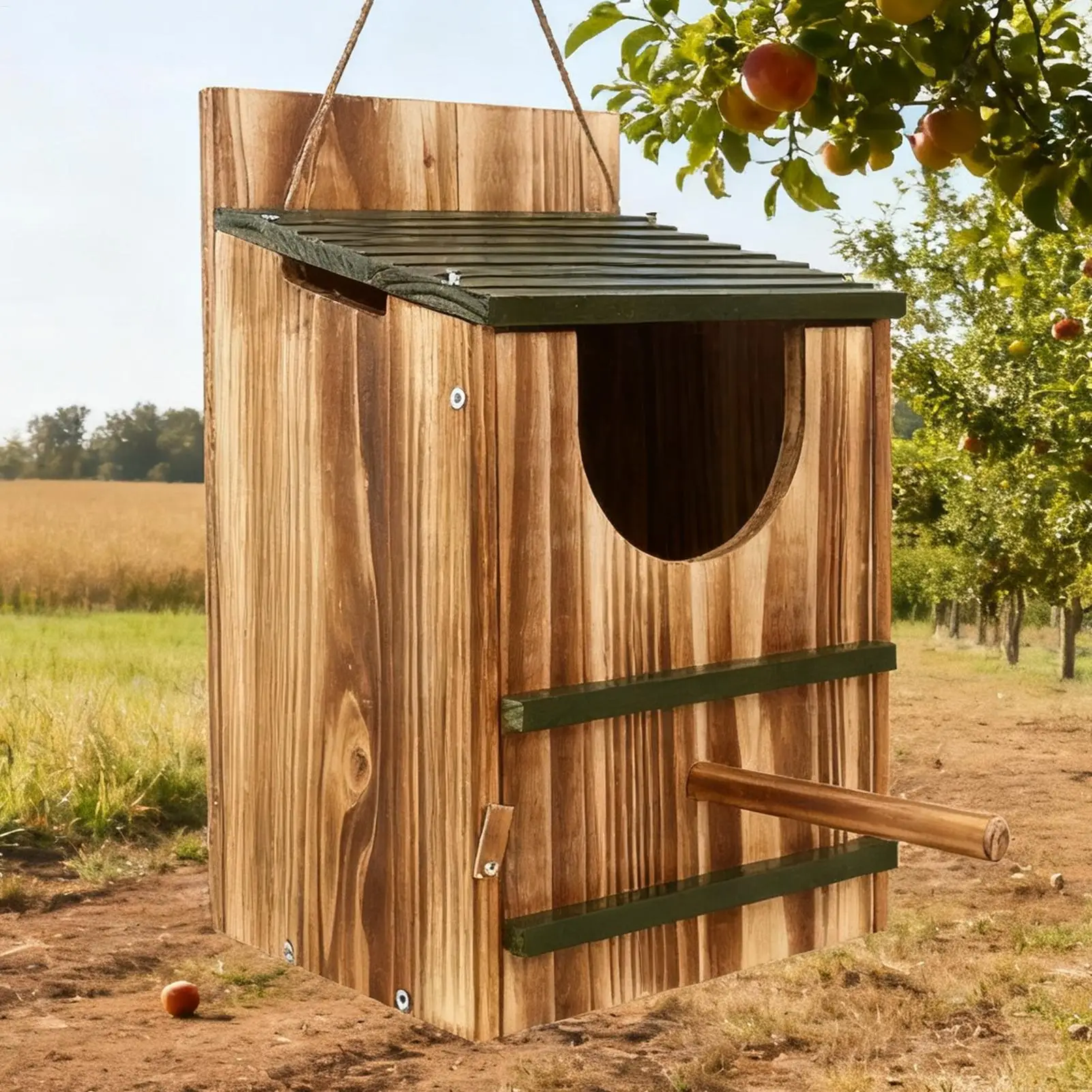 Caixa Ninho de Coruja de Madeira para Jardim 37x31x22cm Carbonizada - Imagem 3