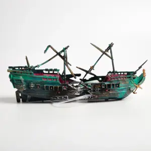 ornamento de resina navio pirata para aquário