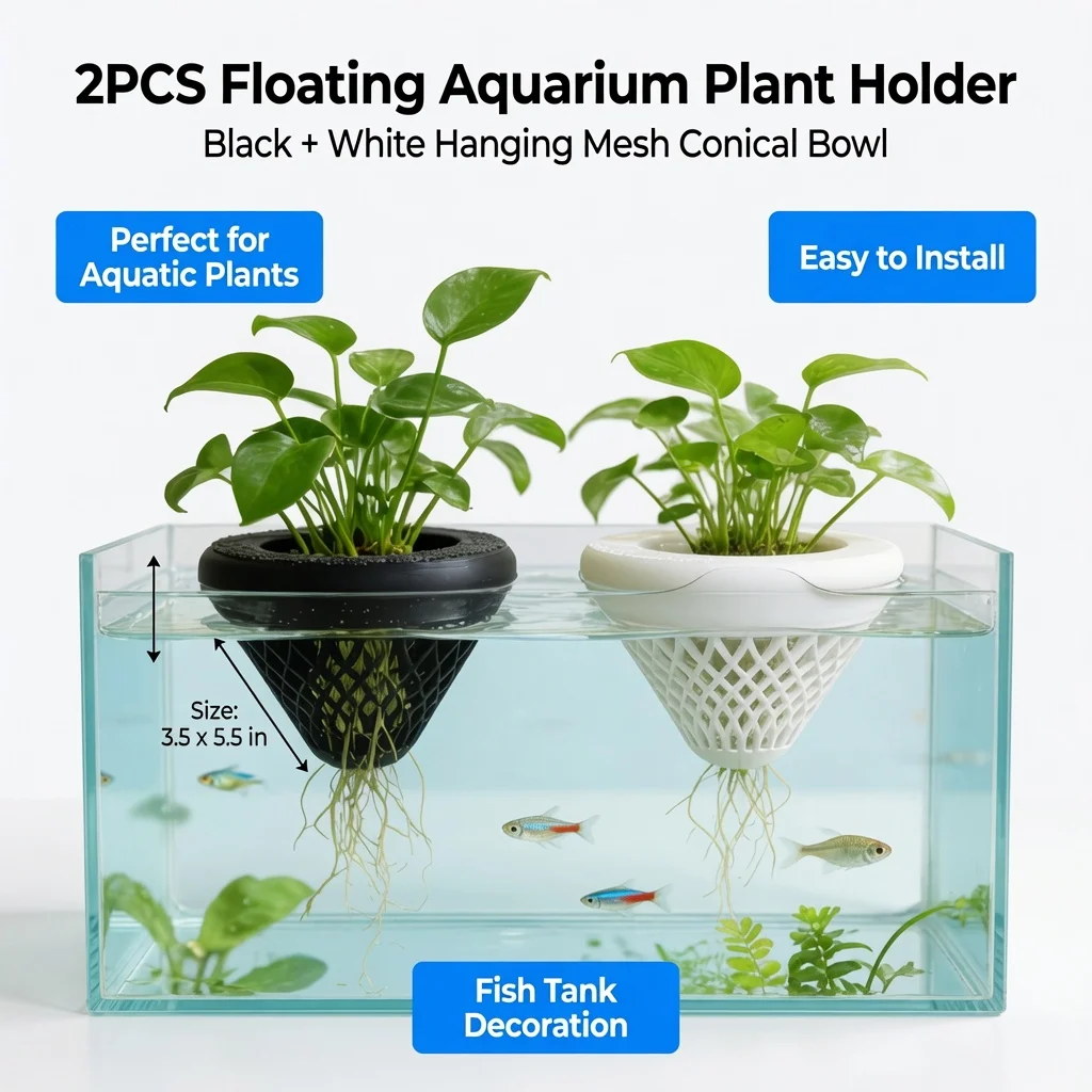 Suporte Flutuante para Plantas de Aquário com Cesto de Malha - Imagem 2