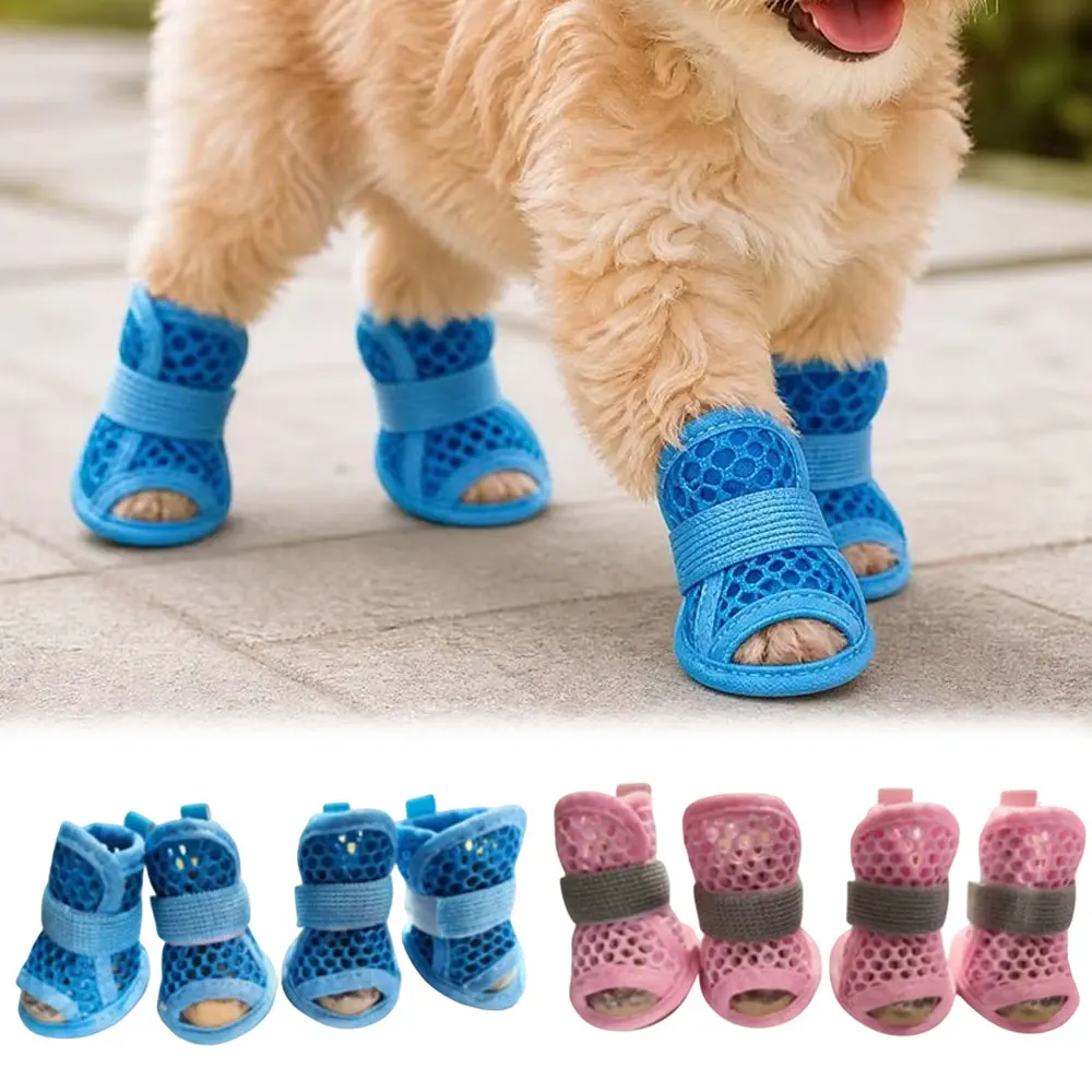 Sapatos de Malha para Cães Antiderrapantes com Tira Elástica Rosa - Imagem 2
