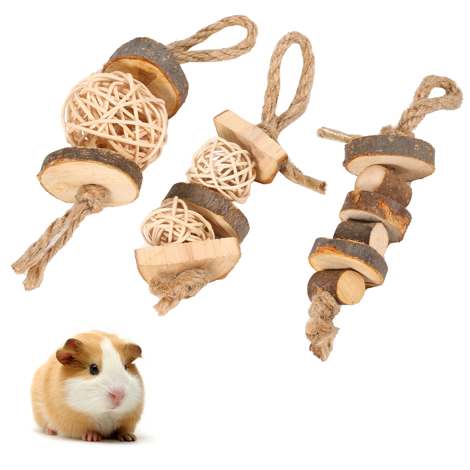 Brinquedo para Hamster Chinchila Cobaia de Madeira 3 Peças - Image 2