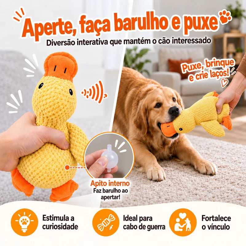 Brinquedo de Pelúcia Pato para Cães com Som para Mastigar - Imagem 4